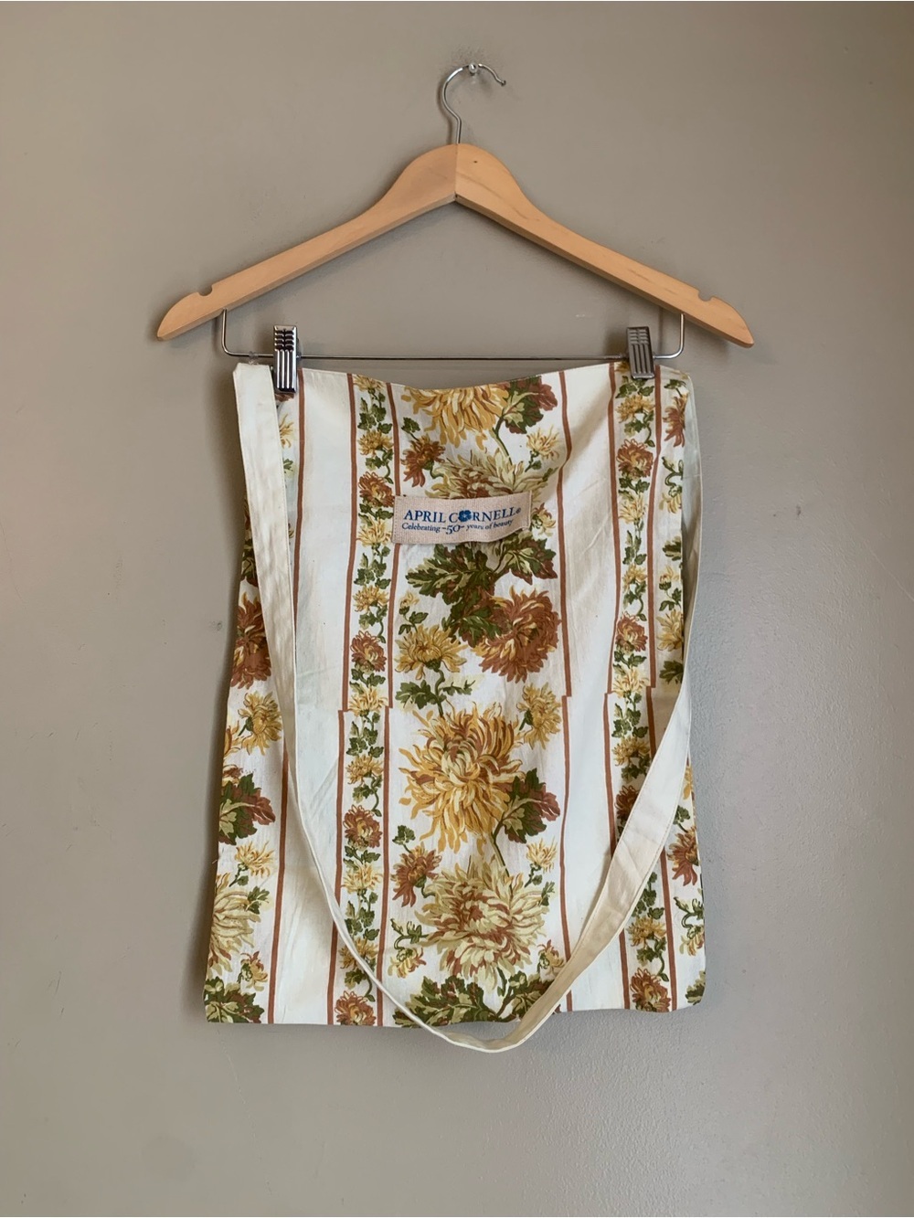 April Cornell Cotton Bag Floral Brown Cream Tote Market 14 X 18 Crossbody